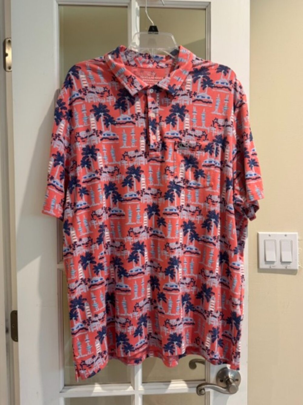 NWT Men's Vinyard Vines Printed Edgartown Golf Shirt in Jetty Red, Sz XL